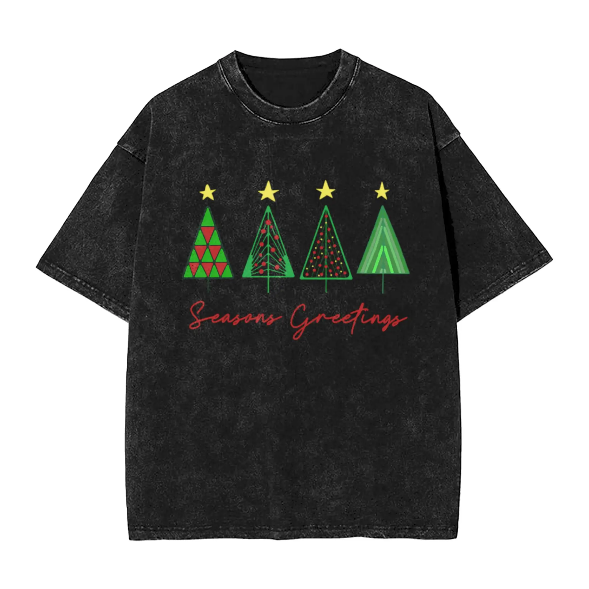 Seasons Greetings Minimalist Christmas Trees in color Trendy A T-Shirt Oversized Short Sleeve Men's Women's Cotton Tees Tops