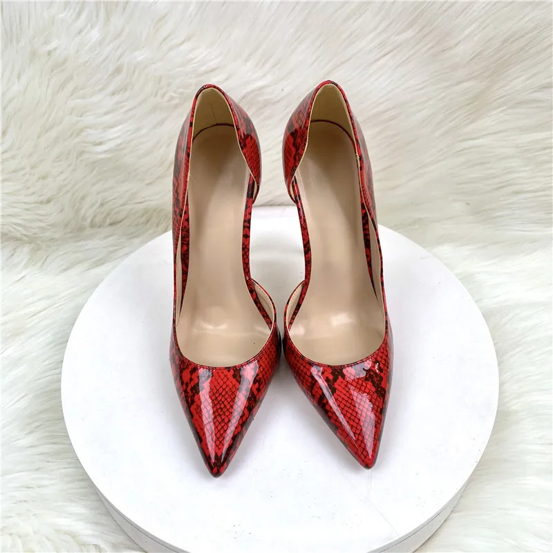 Heelgoo Red Snakeskin Women Inside Open Pointy Toe High Heel Shoes 12cm 10cm 8cm Sexy Fashion Dress Stiletto Pumps for Party