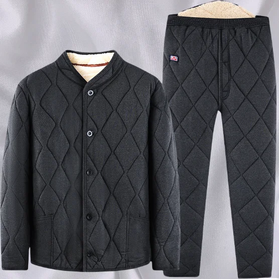 

Мужской зимний комплект жилета с хлопковой подкладкой и бархатной подкладкой из ягненка, домашняя одежда, теплая подставка, базовый комплект, стандартная длина