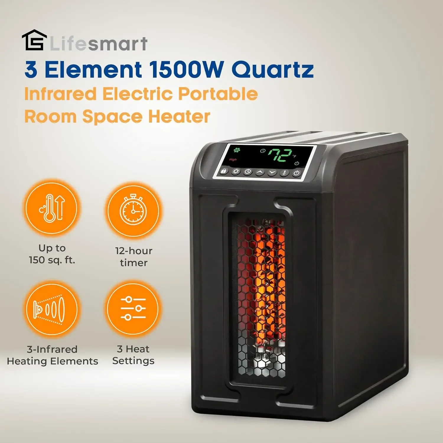 1500W Portable Electric Infrared Quartz Indoor Medium Room Space Heater with Remote Control for a Warm