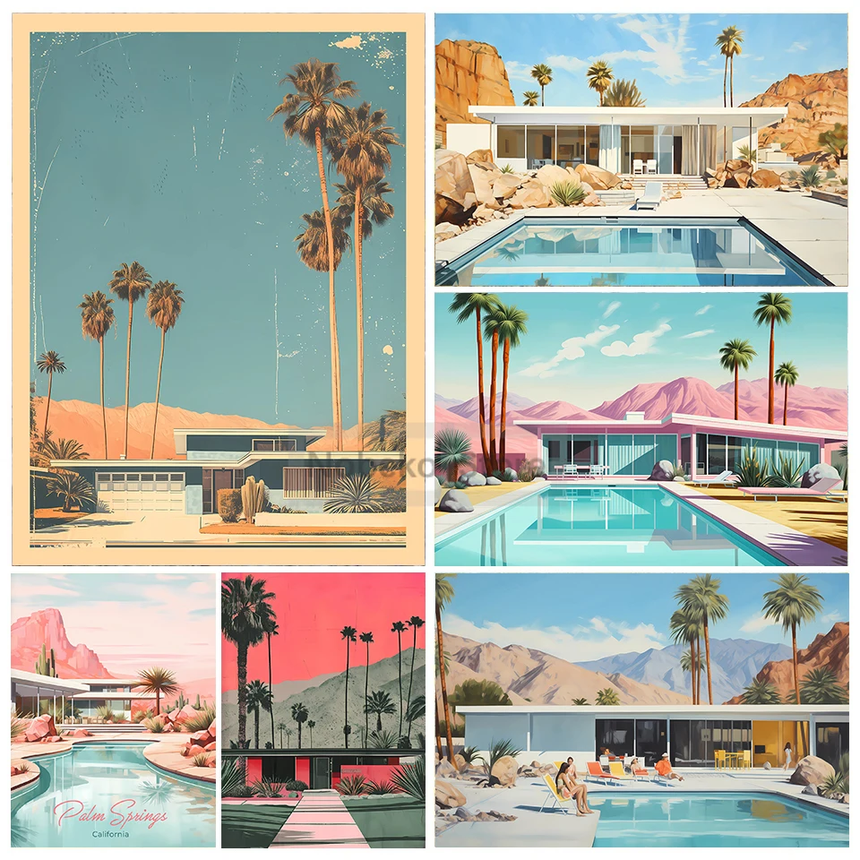 1 pieza de póster retro sin marco de Palm Springs, paisaje del desierto de California, impresiones en lienzo, cuadros de arte