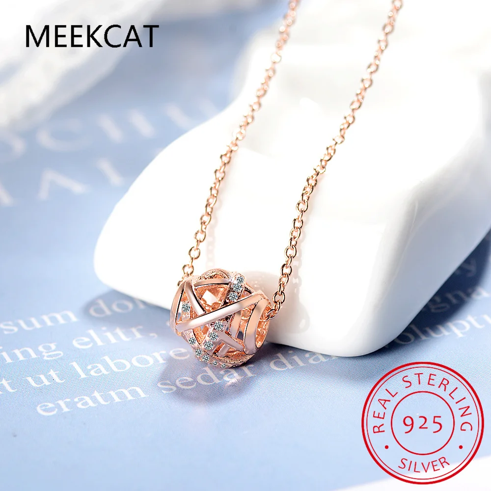 925 Sterling Silver Moissanite Diamond Cute Twist Hollow Ball Pendant Necklace For Women Office Lady Birthday Gift Jewelry