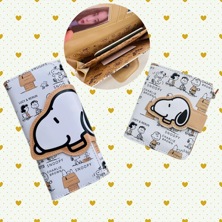 

Складной кошелек Snoopy, милый портативный кошелек большой емкости с отделением для карт, стильный модный мультяшный кошелек, милый подарок для девушек