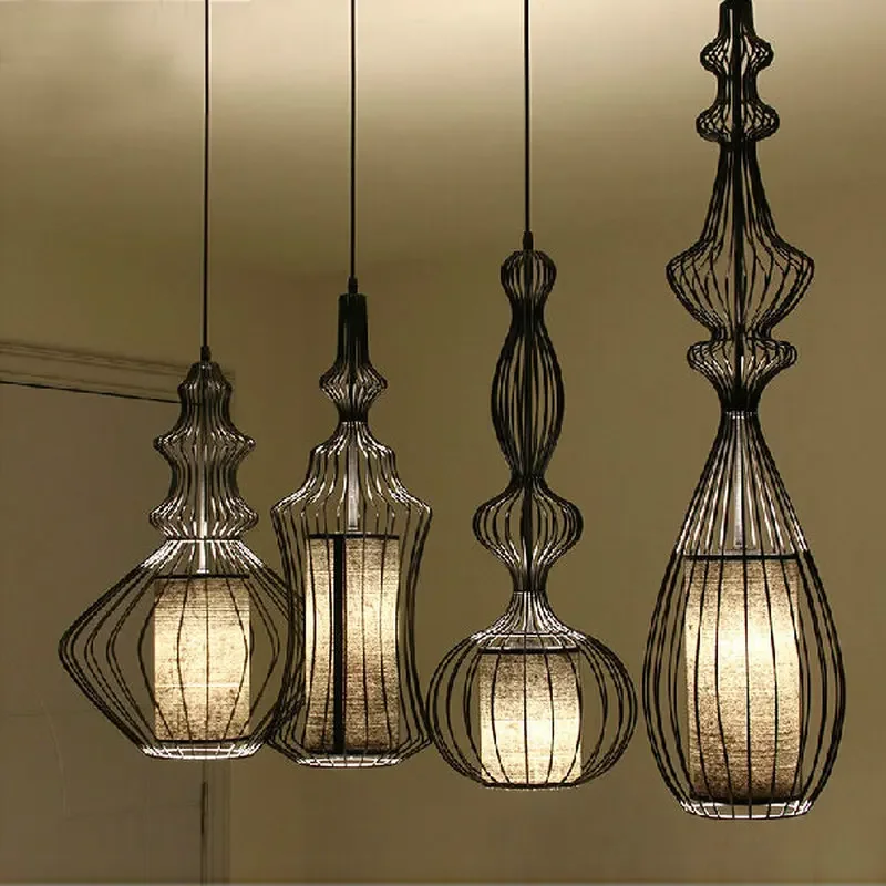 American creative bar retro homestay living room restaurant hot pot shop aristocratic iron birdcage Pendant Lights WF1027