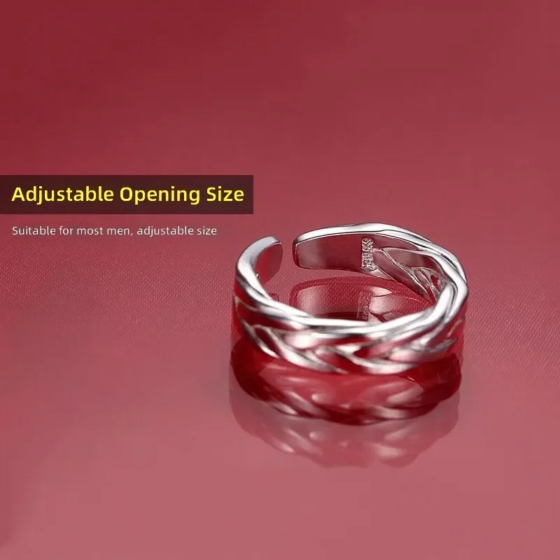 Men's Single Ring Fashion Hip Hop Cold Wind Open Ring Personality Index Finger Tail Ring Retro Chain Interwoven Ring Jewelry