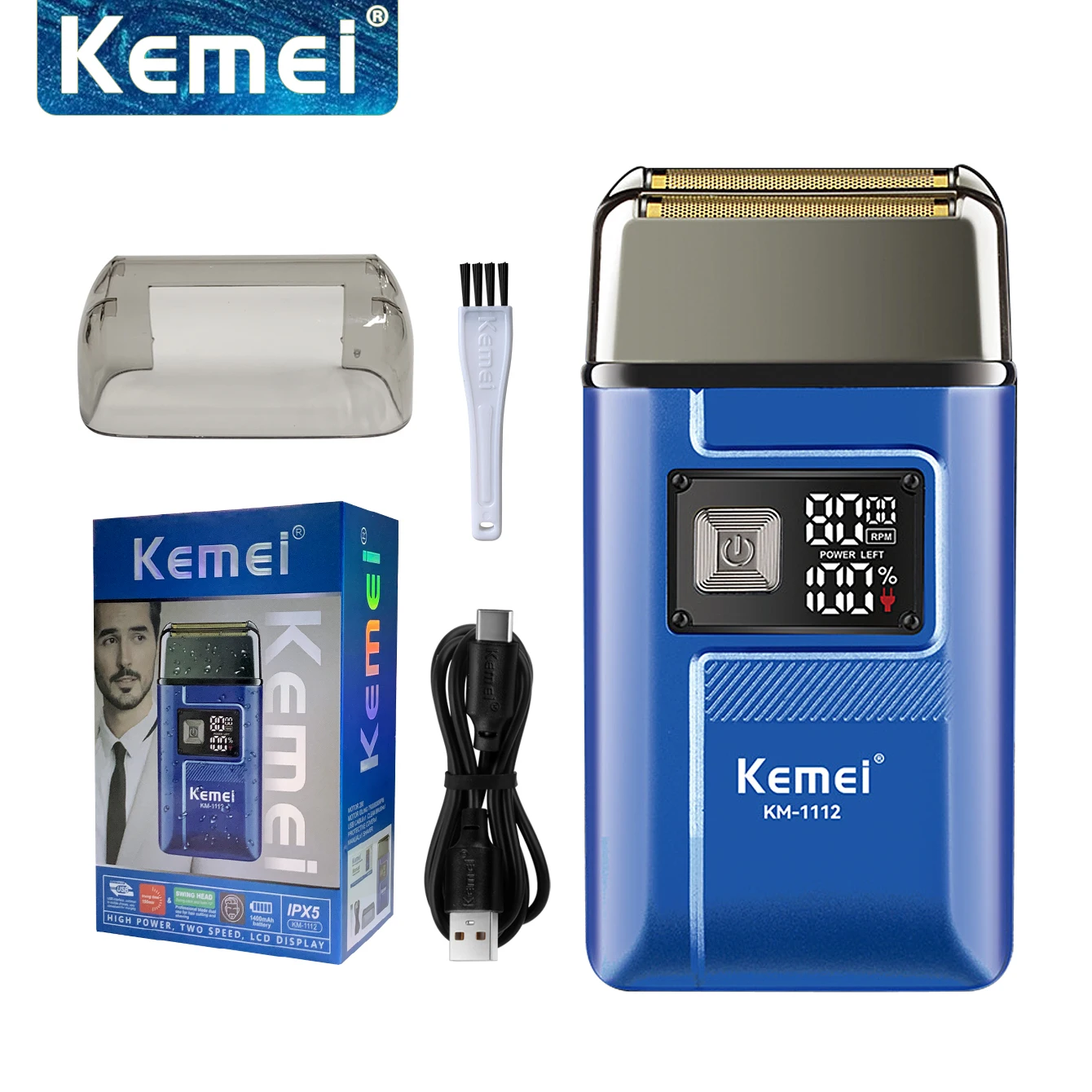 

Kemei KM-1112 USB Charging IPX5 Waterproof Shaver 2 in1 Men's Rechargeable Electric Beard Razor