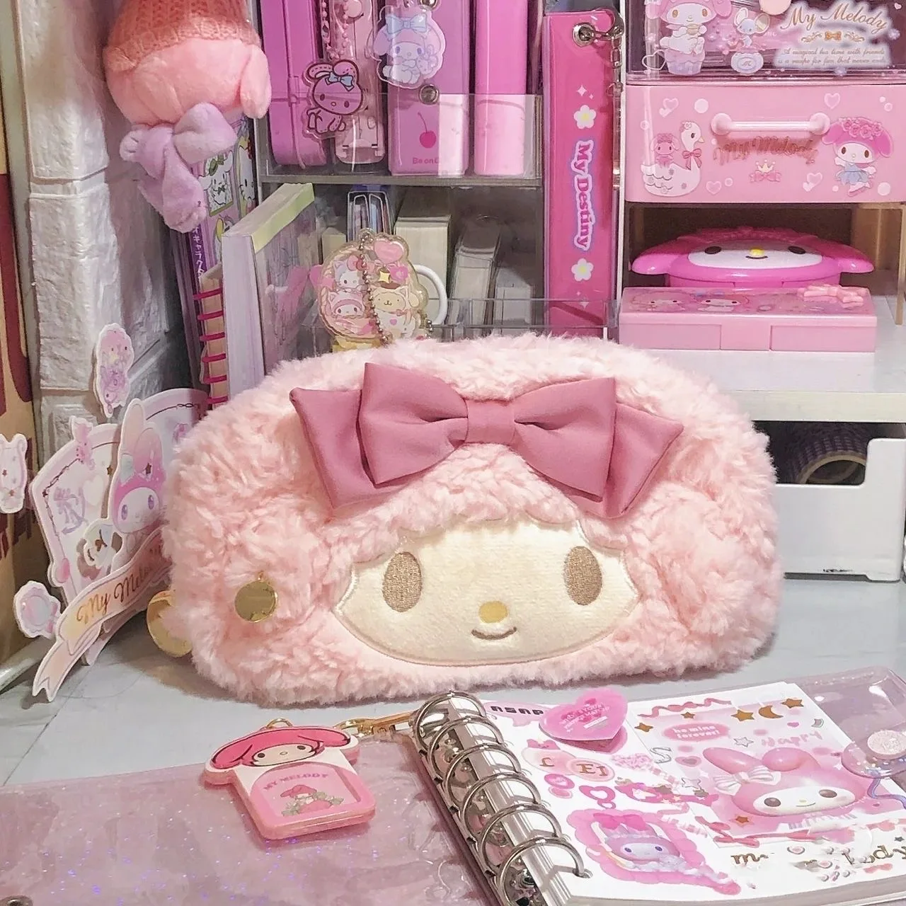 

Sanrio Mymelody Kawaii Plush Stuffed Toy Large Capacity Pen Bag Beautiful Cosmetic Bag Lamb Cartoon Ins Toys For Kids Girl Gift