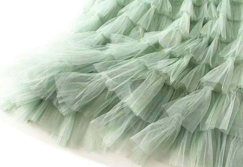HOT Solid Multilayer Ruffle Mesh Skirt Women Boho High Waist Long Maxi Tulle Skirt Spring Summer Party Women's Clothing
