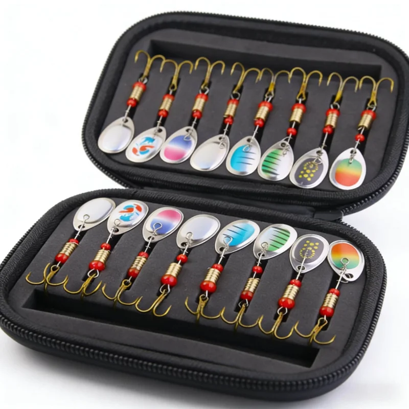 

Набор вращающихся блесен с пайетками, 10 шт., 6 см, 3 г, для универсального использования в соленой и пресной воде, с специальной насадкой для ловли басса