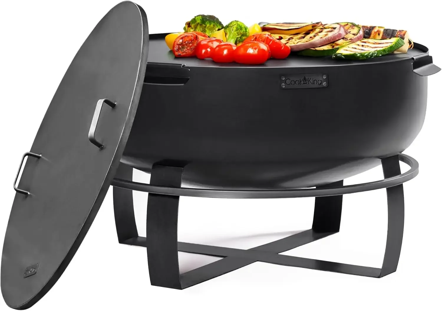 

XXL Extra Large Handcrafted Fire Pit with Grill Plate Attachment & Cover Lid for Your Backyard