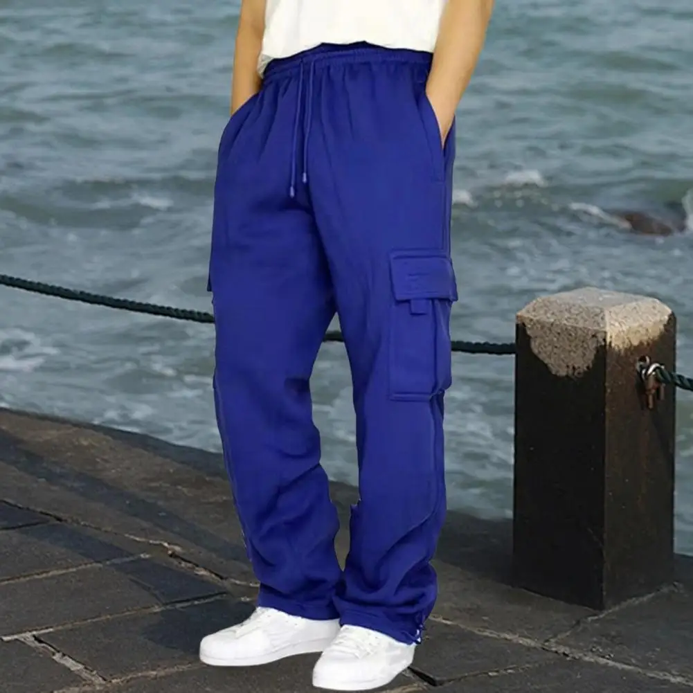 Mens Sweatpants Straight Fit Joggers for Sports and Streetwear Loose Oversized Drawstring Long Pants Men Multi-pocket Pants