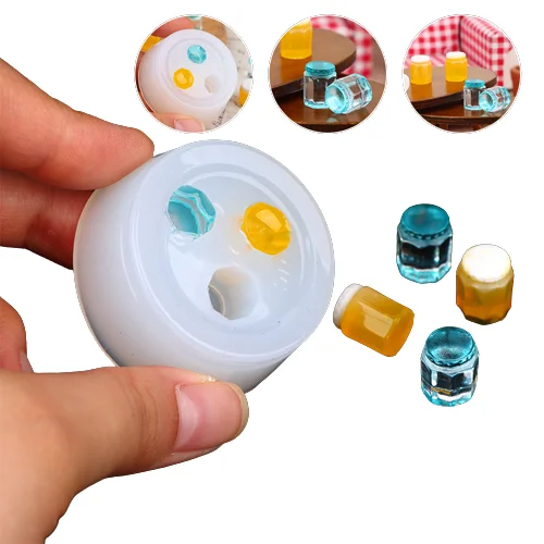 Dollhouse Tableware Silicone Mold UV Epoxy Mold Beverage Can Honey Pot Drink Bottle Mold Doll Accessories Toy Food Kitchen