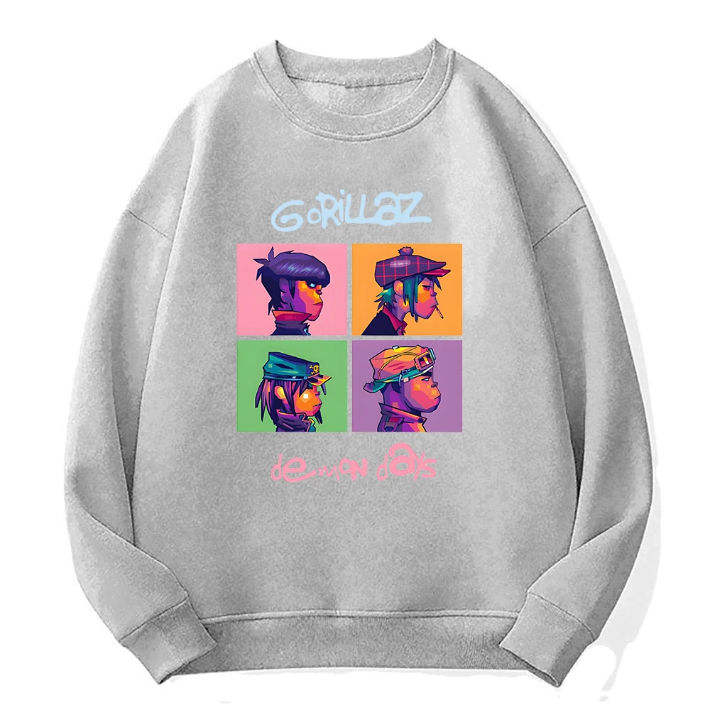 Gorillaz-Sweat à capuche à manches longues PVD noir pour hommes et femmes, Streetwear Hip Hop, Sweat à capuche graphique en Y, Pulls à col rond,