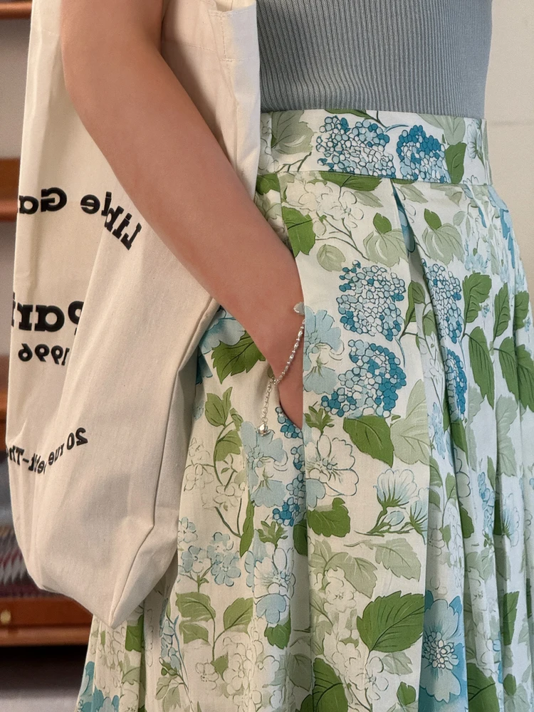 

Cus Fit Jophond Lou Spring Floral Print Cotton Gored Skirt Vintage High Waist Midi Length Women's f Body Skirts