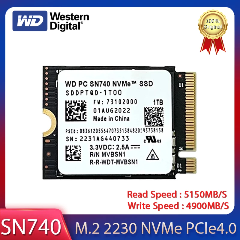 Western Digital WD SN740 2TB 1TB 512GB M.2 SSD 2230 NVMe PCIe Gen 4x4 SSD for Microsoft Surface ProX Surface Laptop 3 Steam Deck