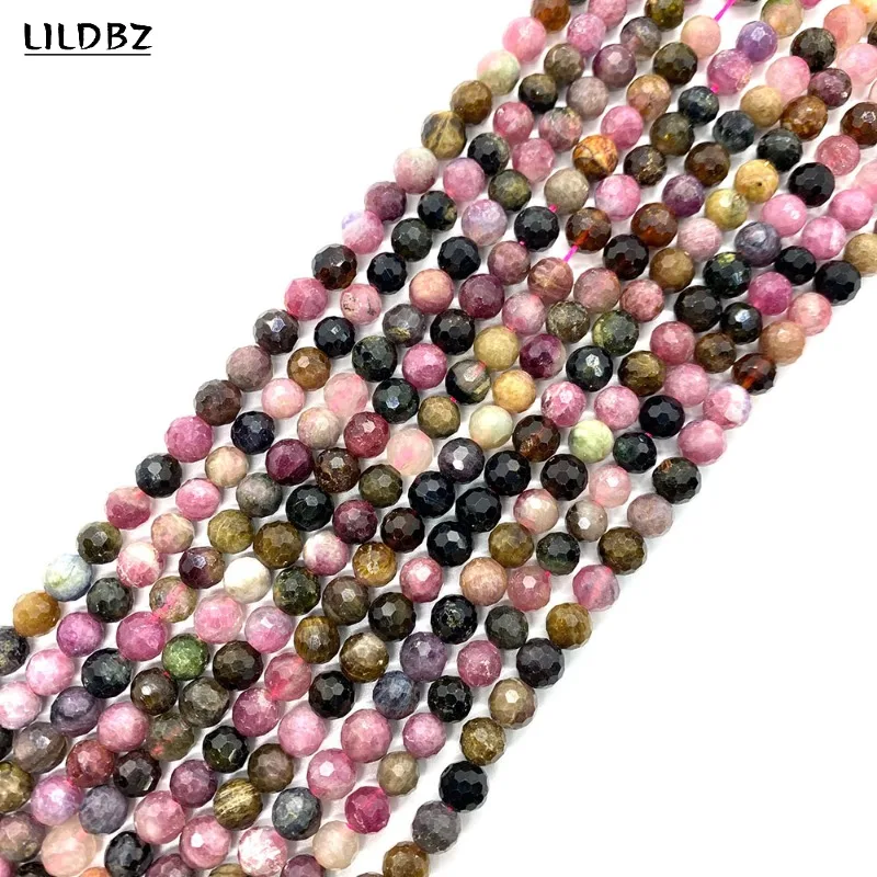 

Natural Stone Faceted Necklace Beads 6mm Tourmaline Spacer Beads for Jewelry Making DIY Necklace Bracelet Accessories 38cm