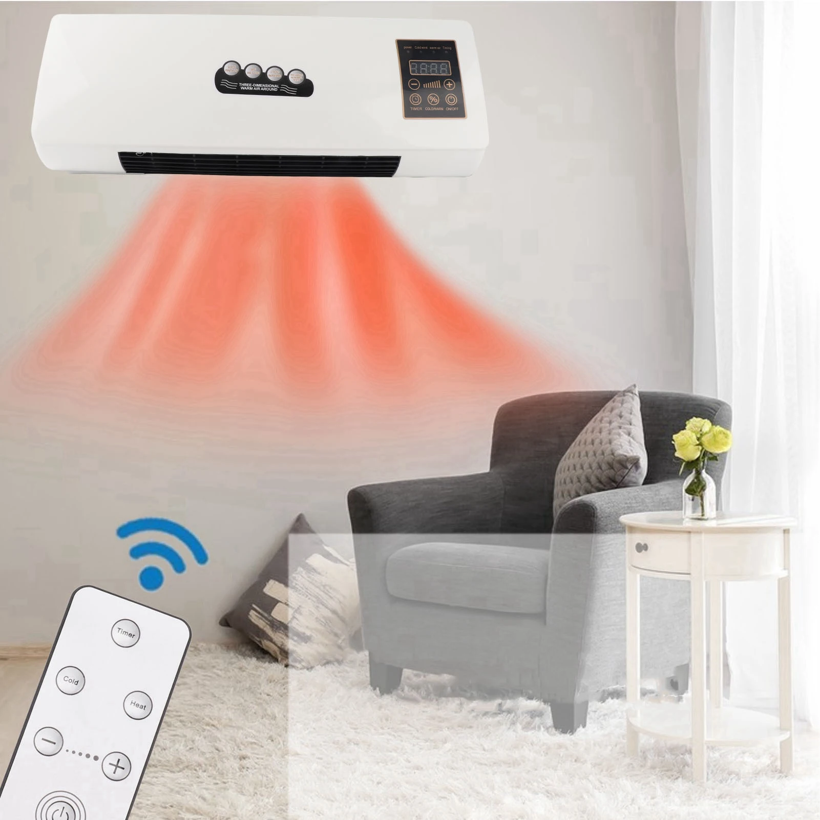 Wall Heater and Air Conditioner Combo Electric Cooling and Heating Machine Low Noise 2 in 1  Heating  for Bathroom