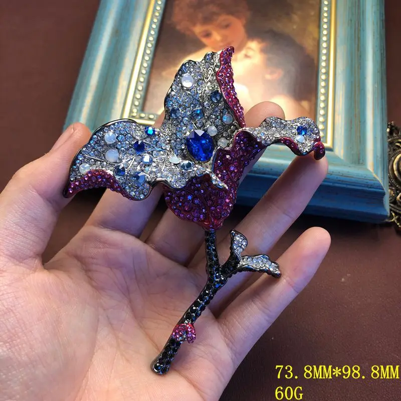 Exquisite luxury flower brooch feminine fashionable heavy industry pavé full  diamonds elegant brooch