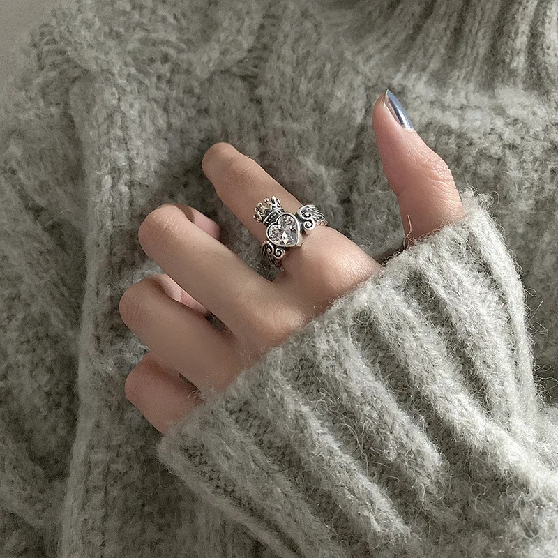 925 فضة تاج القلب الزركون خواتم للنساء موضة أناقة غرامة مجوهرات اكسسوارات الحفلات هدايا #2