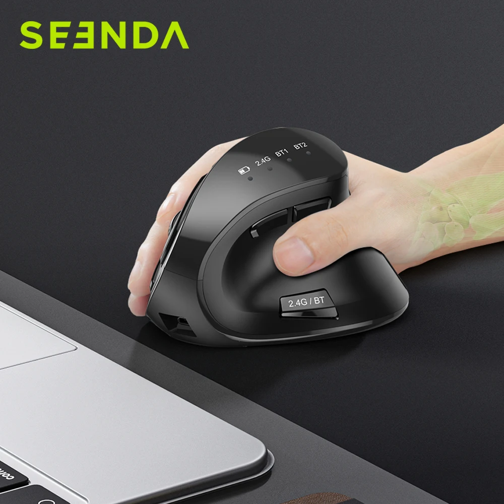 Seenda-mouse vertical sem fio, bluetooth 3.0, recarregável, 2.4g, usb, ergonômico, para tablet, laptop, pc, mac, ipad