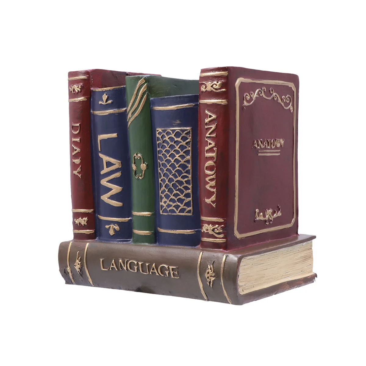 Retro Hars Boek Penhouder Rode Vintage Desktop Organizer Creatieve Boekenplank Decoratie Gift Hars Penhouder