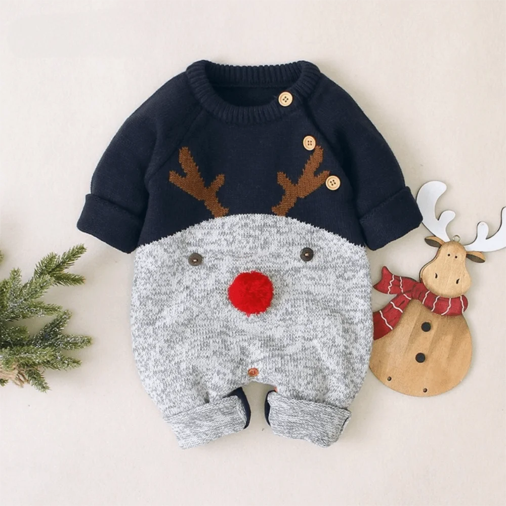 High Quality Christmas Deer Knitted Jumpsuit Long Sleeve Keep Warm Baby Romper Baby Costumes Clothes Christmas