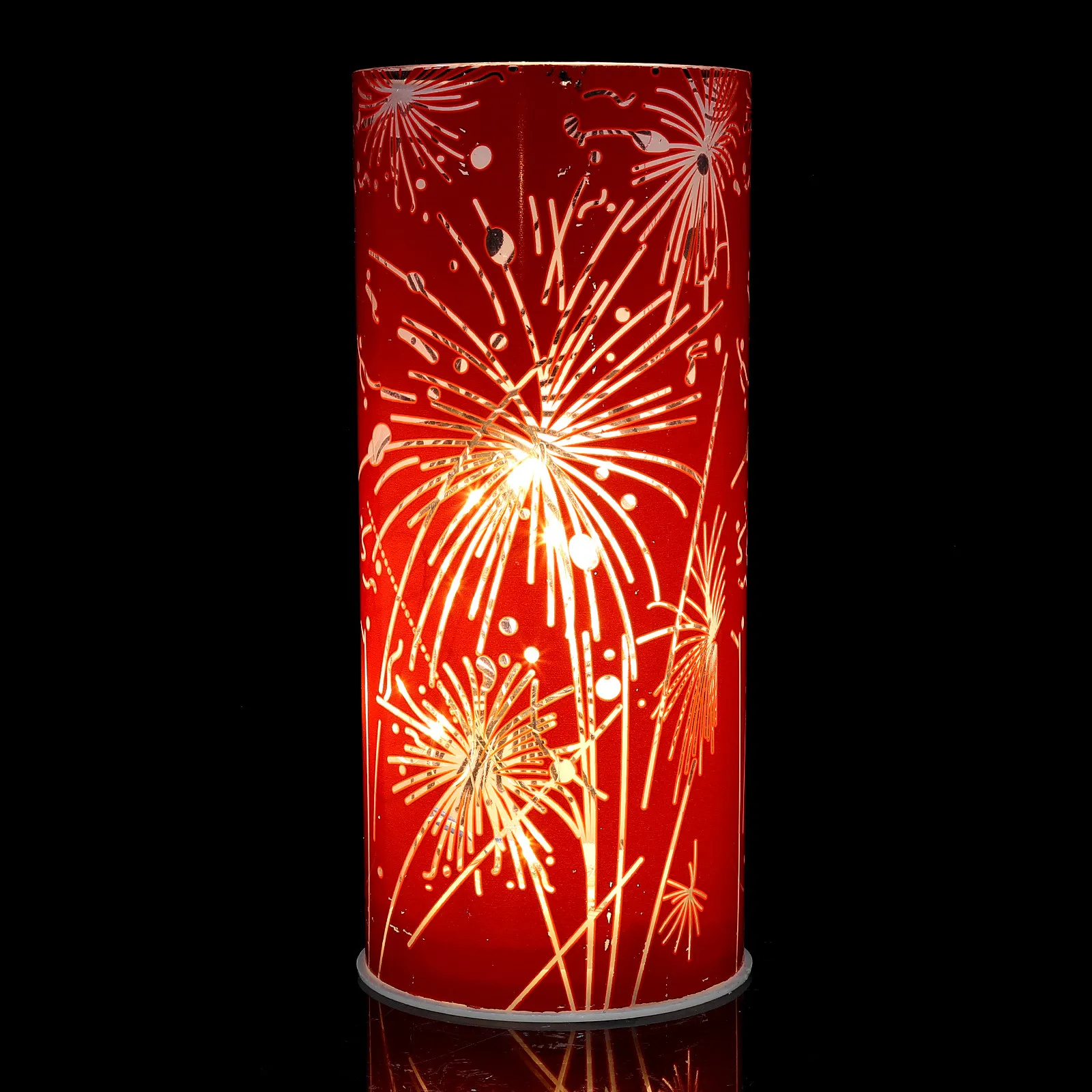 Flameless LED Hurricane Lantern Red Glass Pillar Sparkler 3D Starspark Effect Christmas Wedding Holiday Mantel Table Decor