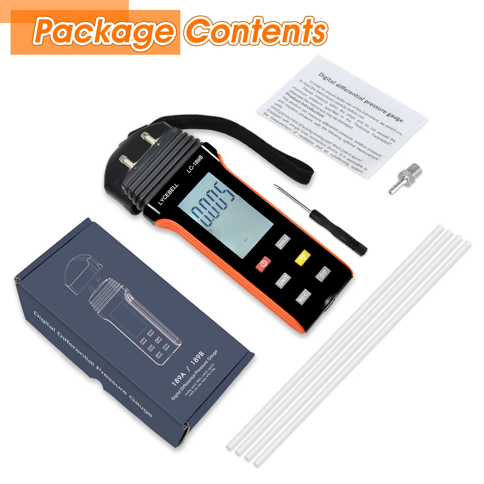 أداة فحص نظام التهوية، جهاز اختبار ضغط الغاز ثنائي المنفذ عالي الدقة، مزودة بخرطوم، مقياس الضغط بحجم الجيب