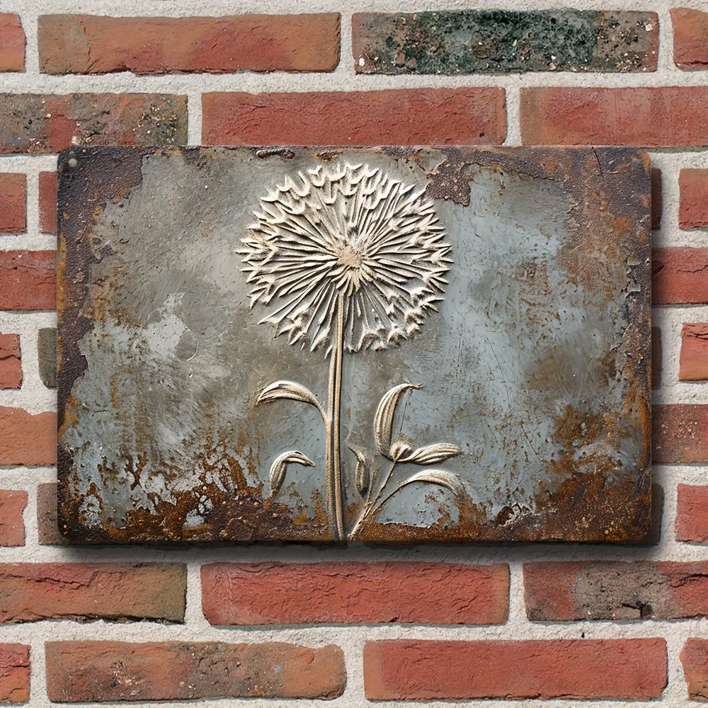 Ein Vintage-Metallschild aus Aluminium, Löwenzahn-Poster, Blechschild, Wandkunst, Dekoration, Vintage-Garagenwanddekoration, Café-Bar