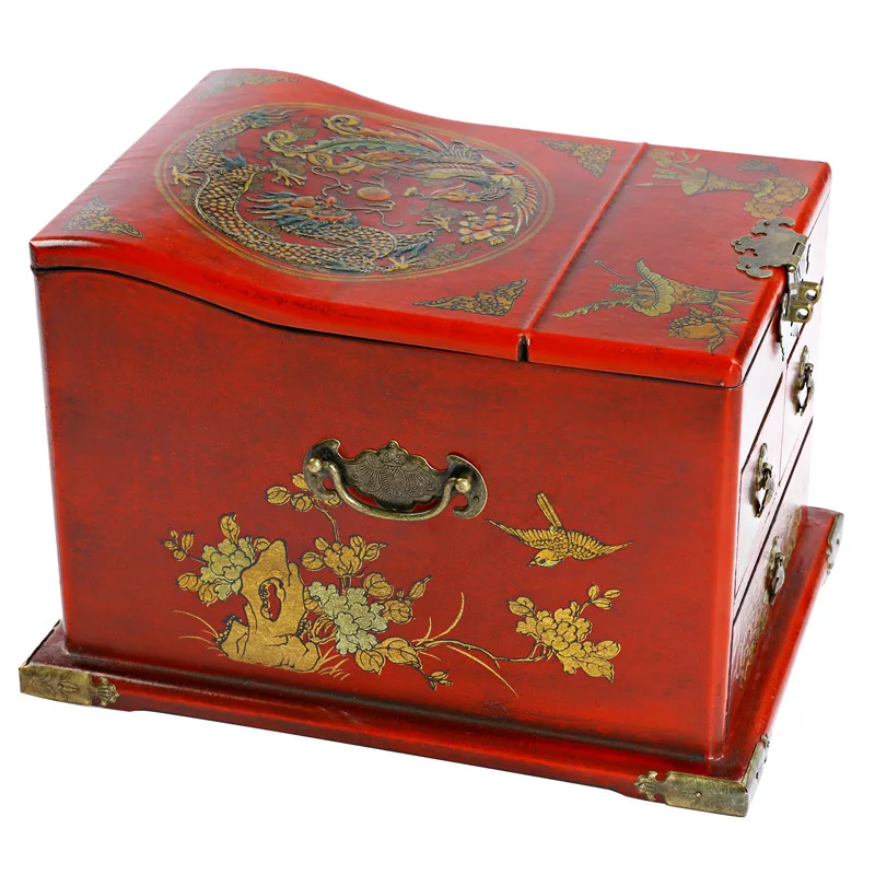 MDF plus PU antique jewelry box, classical craft cosmetic case, wedding and festival gifts, photography ornaments