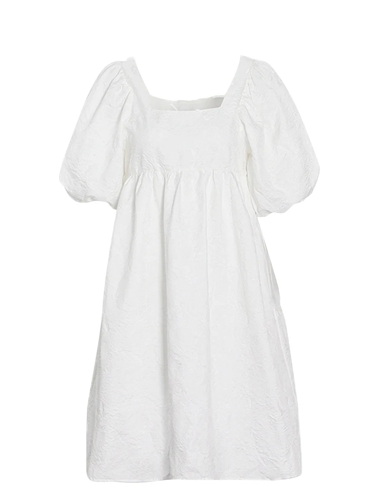 VGH abiti Soild minimalisti per le donne colletto quadrato manica a sbuffo High Wiast Casual Mini abito allentato abbigliamento moda femminile nuovo