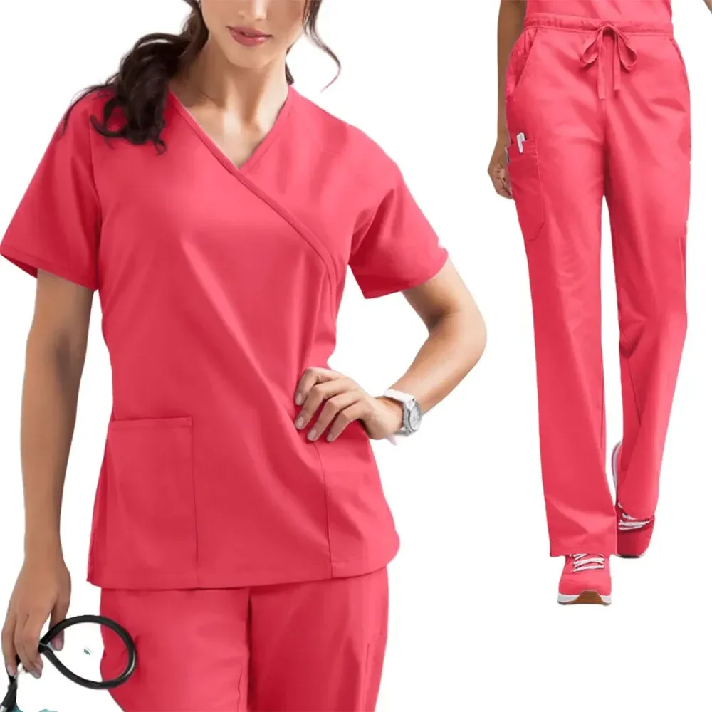 Vestidos cirúrgicos respiráveis para mulheres, Camisa de salão de beleza, Uniformes macios, Clínica Dentária, Acessórios de enfermagem, Top para mulheres