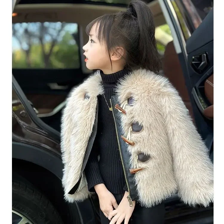 Children clothing 2023 autumn winter new girls fur jacket Korean version little girl warm and stylish princess baby girl jacket