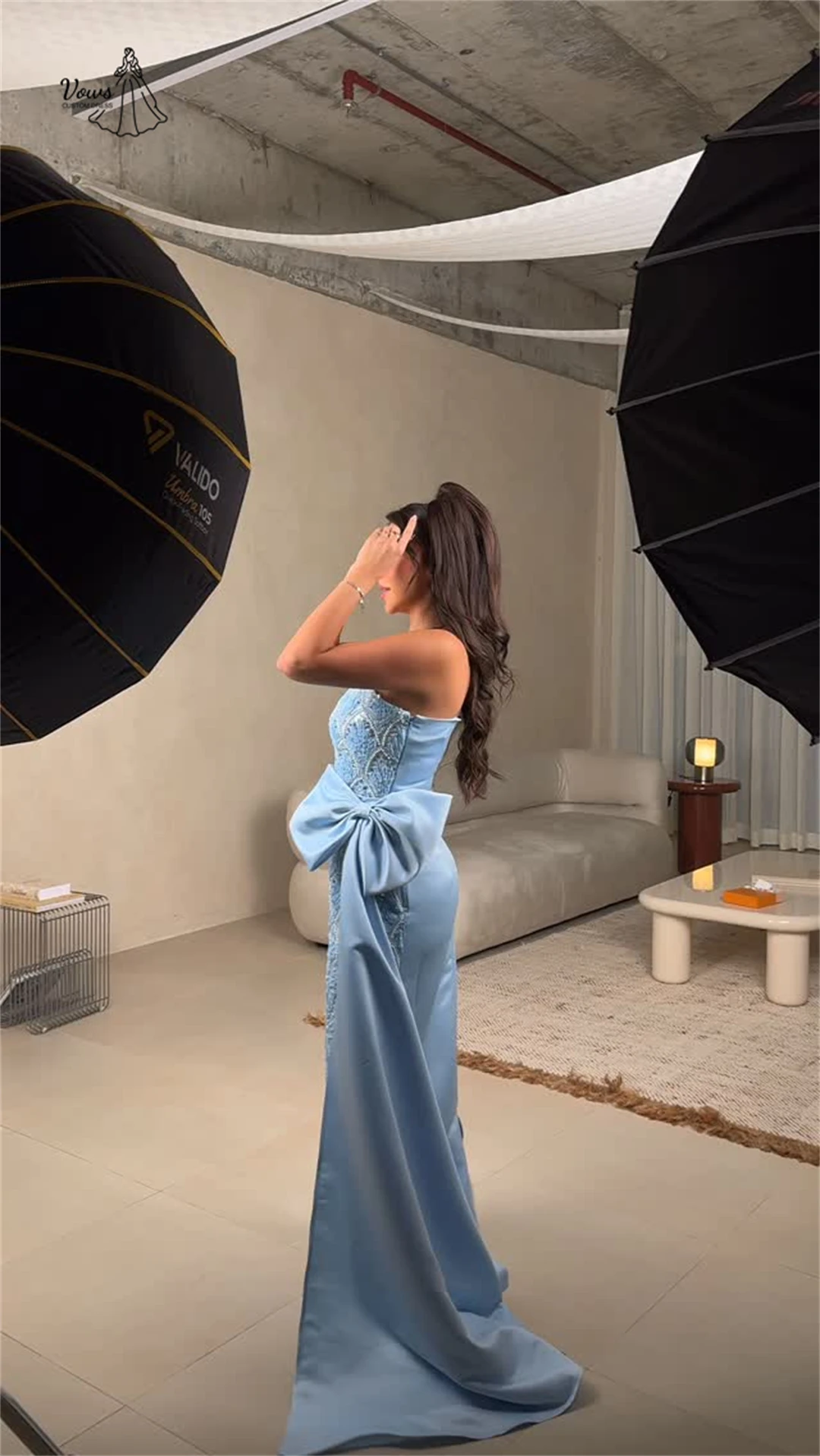 Vows Damen-elegante Kleider für besondere Anlässe, maßgeschneiderte Perlenstickerei, Schleife, Partykleider, luxuriöses schulterfreies Galakleid