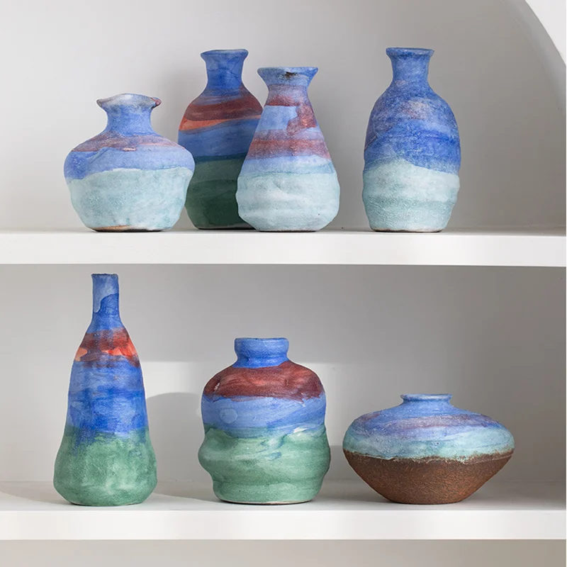 

Натянутая вручную керамическая декоративная маленькая ваза, винтажная гидропонная ваза, настольная цветочная композиция для гостиной, украшение для дома