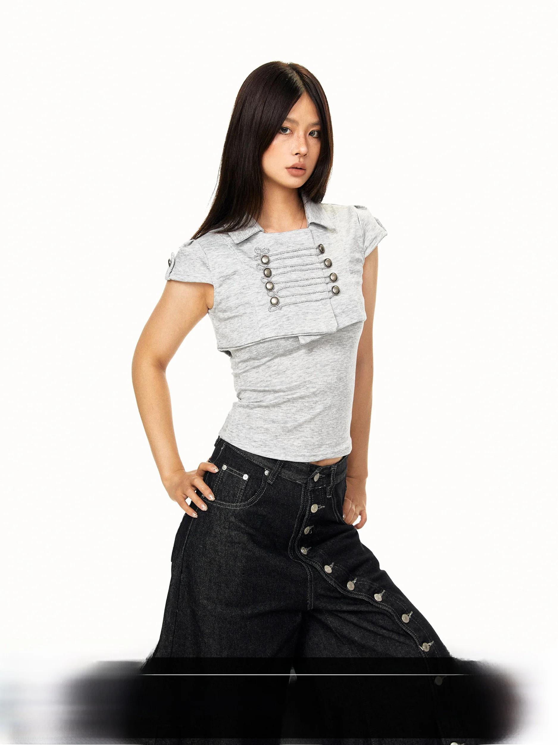Retro Knight Style Double-Breasted Strap Collar Two-Piece Set Summer Short Jacket Strap Vest Women's Trendy Vintage Wind Clot...