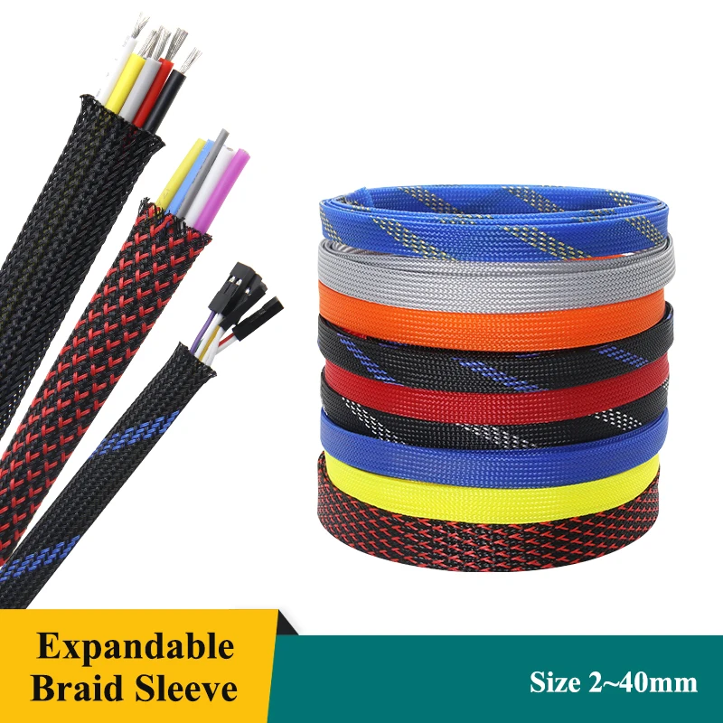 

2m PET Braid Sleeves 2/4/6/8/10/12/14/16/20/25/30/40mm High Density Electric Wire Sleeve Wrapping Case Braided Sheath For Cables