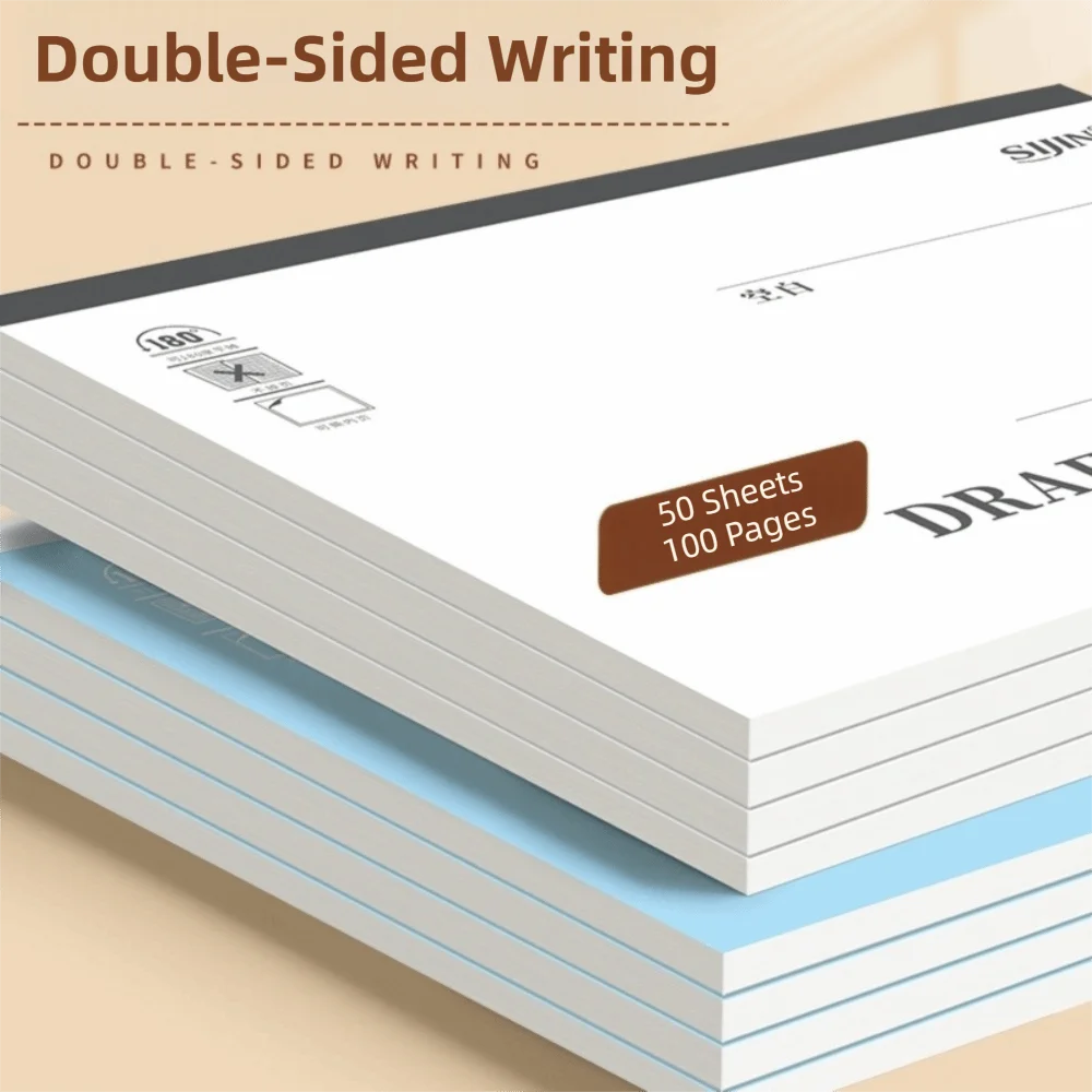 50 Sheets Large Size Flip-Up Draft Notebook Partition/Blank Design with Tearable Pages Note Paper 16K Draft Pad Students