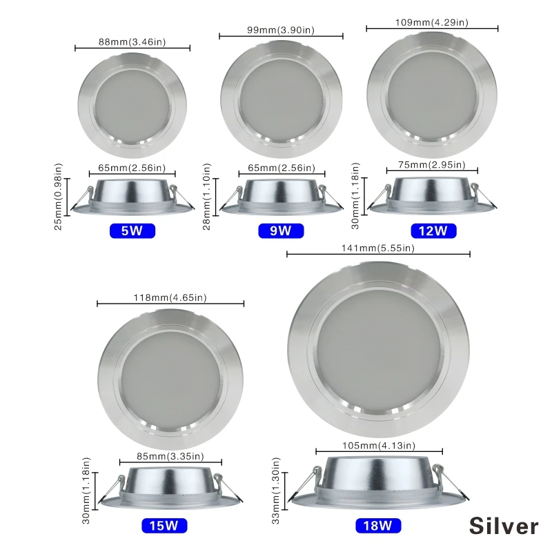 6pcs/lot Led Downlight 220v Ceiling Light 5W 9W 12W Recessed Down light Round Led Panel Light 15W 18W Spotlight Indoor Lighting