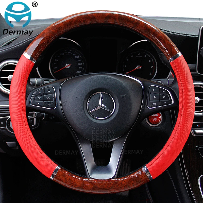 Universal Auto Car Steering Wheel Cover Mahogany Wood Leather Fit 37-38cm Wheel car Steer Wheel Covers Car interior decoration