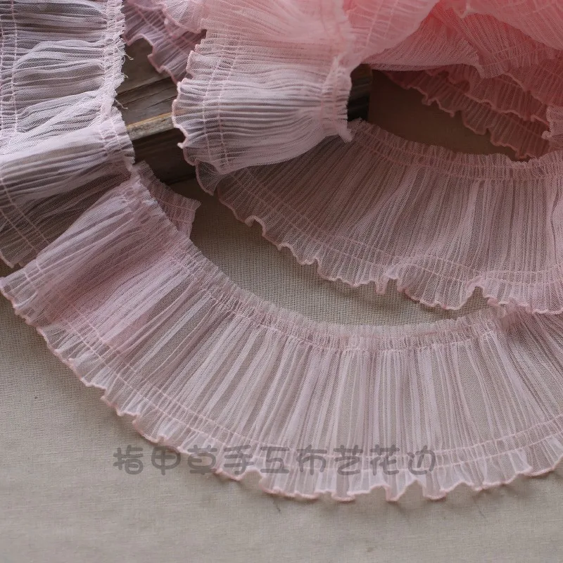 1M Pink 10CM Wide Tulle Pleated Mesh Fabric Embroidery Fringe Ribbon Lace Collar Edge Ruffle Trim Dress Guipure Sewing Decor