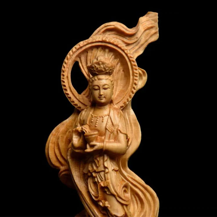 Cliff Cypress Wood Carving Crossing The Sea Bodhisattva S Foyer Household Home Offering Gifts Of Guanyin Bodhisattva Buddha