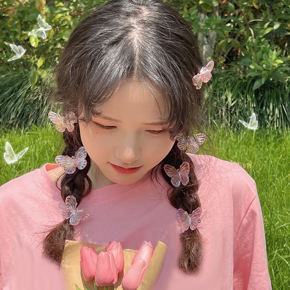 

10 Pcs Butterfly Hair Clips Plastic Accessories for Girls Pink Elegant Wedding Prom Hair Decorations Styling Aid