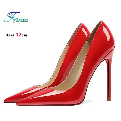 Size 34-43 Office Shoes For Women Black Patent Leather Pointed Single Shoes 8CM 10CM 12CM Thin High Heel 2025 New Party Pumps
