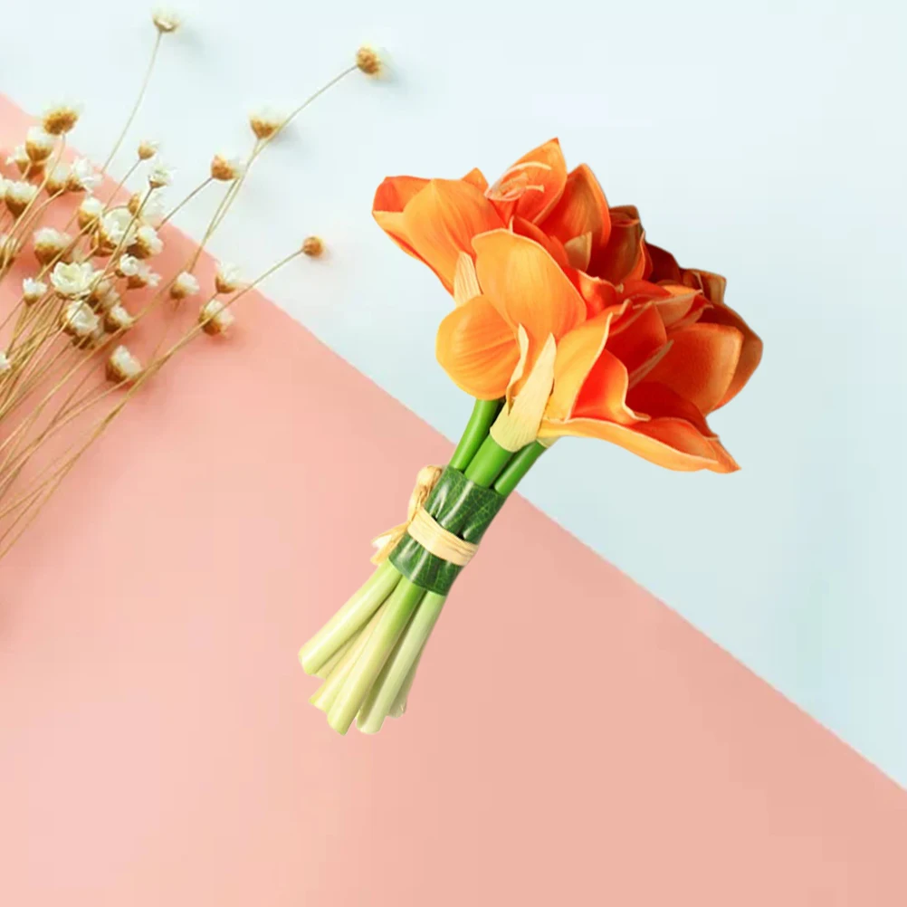 

7pcs Artificial Clivia Flower Pu Simulation Flower Adornment Wedding Home Decoration Fake Flowers Uv Resistant Odorless