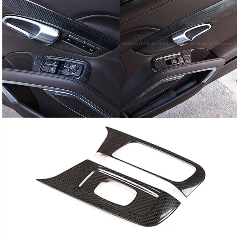 

2pcs Dry Carbon Fiber Window Lift Switch Frame Cover Trim For Porsche 718 911