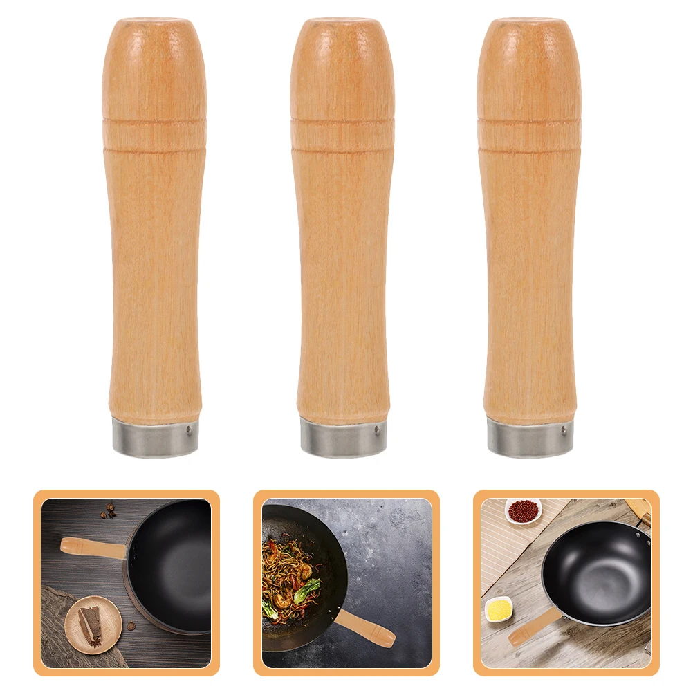 

3pcs Detachable Pan Spatula Wooden Replacement Solid Wood Pot Handle Grip Anti-Scald Cookware Handle For Frying Pans Kitchen