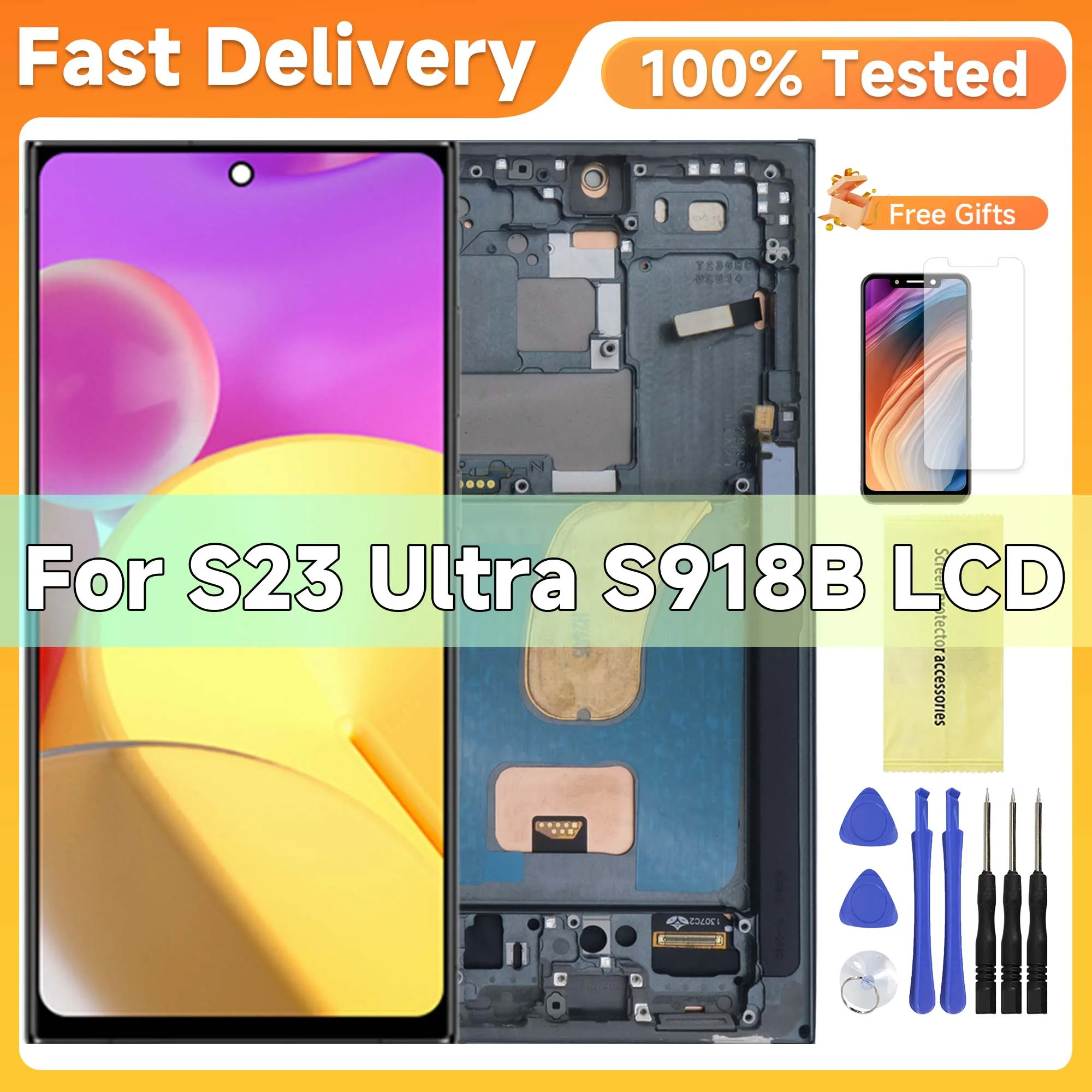 

6.8'' S23 Ultra For Samsung Tested S918B S918U S918W S918N S9180 LCD Display Touch Screen Digitizer Assembly Replacement