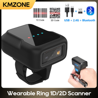 1D+2D Wearable Ring Barcode Scanner Mini Finger 360° Rotation 3-in-1 USB & 2.4G Wireless & Bluetooth QR Image Bar Code Reader