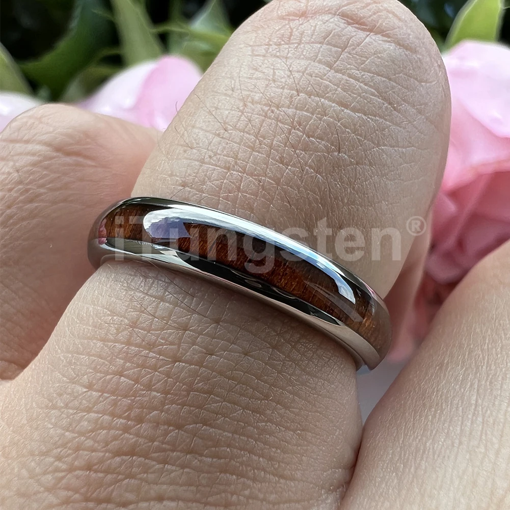 ITungsten 4mm Men Women Koa Wood Ring Nice Tungsten Wedding Band Domed Polished Trendy Jewelry Comfort Fit